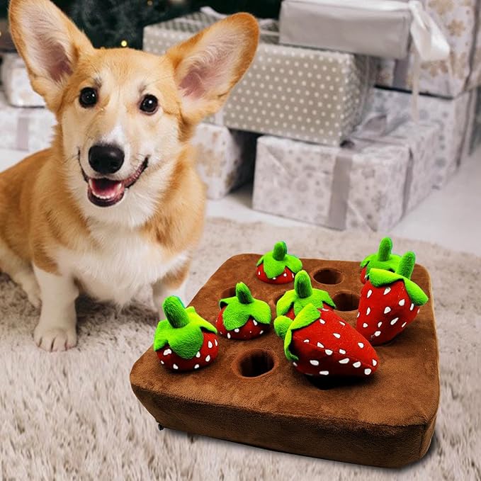 Strawberry Dog Snuffle Mat – Puzzle Feeding Toy, Interactive Game, Non-Slip Plush Chew Toys | Fun Stress Relief Activity for Puppies Adult Dogs Small Medium Large Breeds Playtime Uses