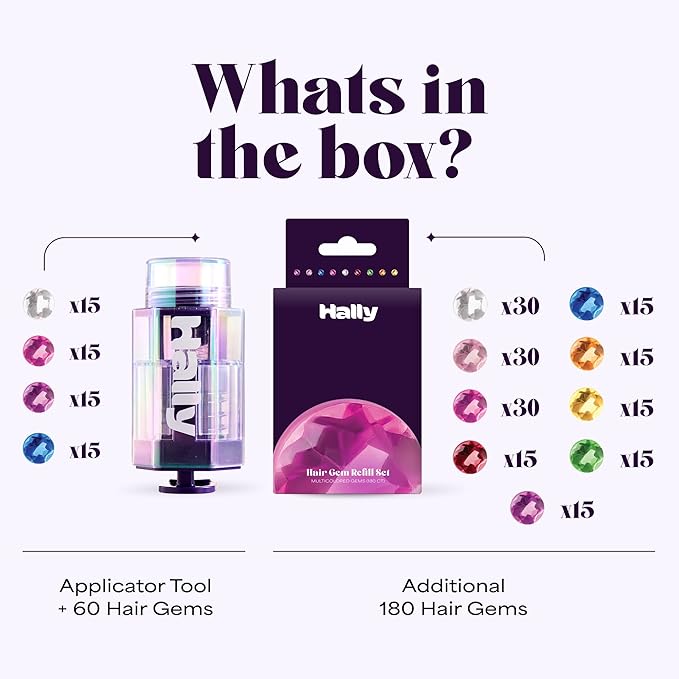 Hair Gem Pen for Girls – 240 Stick-On Hair Gems & Stamper Tool – Hair Jewels Kit for Kids, Festivals, School, Halloween, Parties, Weddings – Easy to Apply & Remove – Hair Accessories by Hally Hair