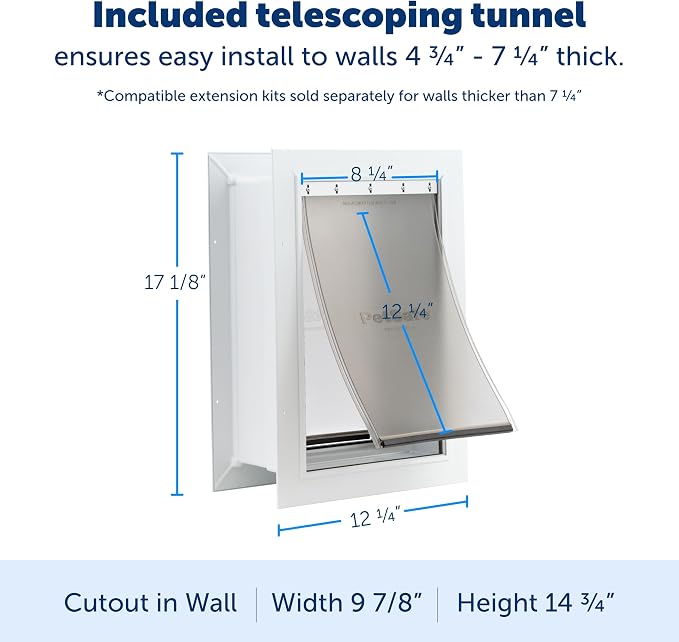 PetSafe Wall Entry Pet Door, Telescoping, Dogs up to 40 lb, Medium | Insulates Better Than Metal, Interior & Exterior Install, Weatherproof Double-Flap, DIY Telescoping Tunnel 4.75-7.25 in Walls