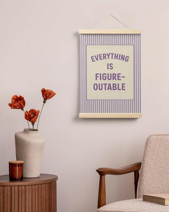 FGFK Everything Is Figureoutable Positive Affirmations Wall Art Poster Hanger Frame, Retro Purple Inspirational Canvas Prints Framed Wall Decor for Office Classroom Home Bedroom, 12x16 Inch