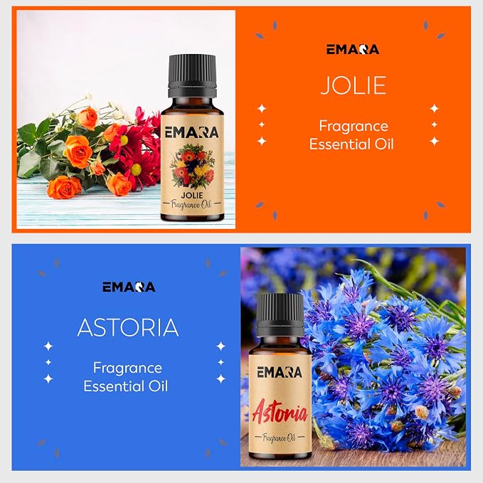 EMARA All Natural Floral Jolie Essential Oil for Diffusers, Skin Care, Aromatherapy Fragrance Oil, Organic Therapeutic Grade 15 mL (1/2 fl oz)
