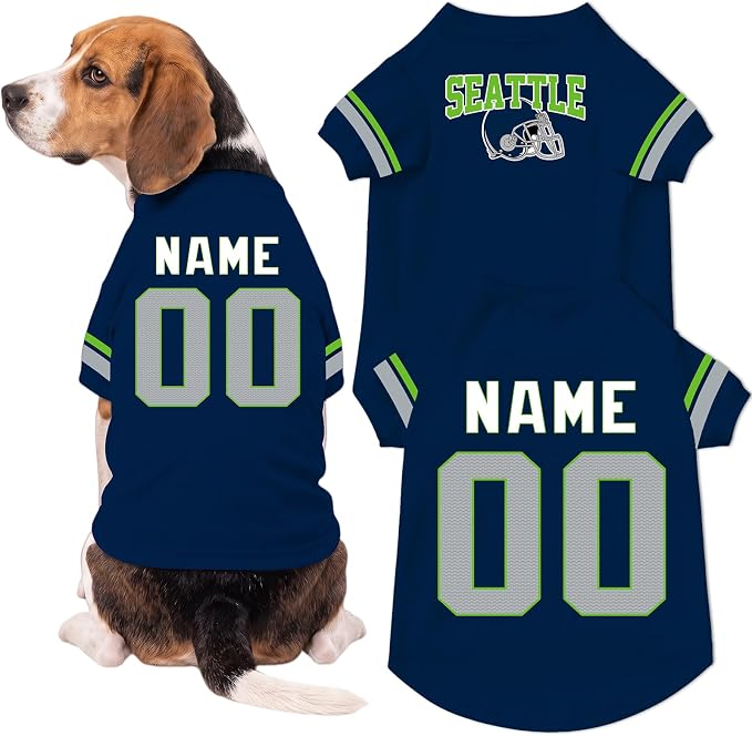 Seattle Dog Clothes Personalized Pet Jersey T-Shirt Custom Name Number
