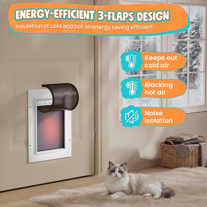 3-Flaps Aluminum Cat Door Interior Door, Pets Up to 22 lb