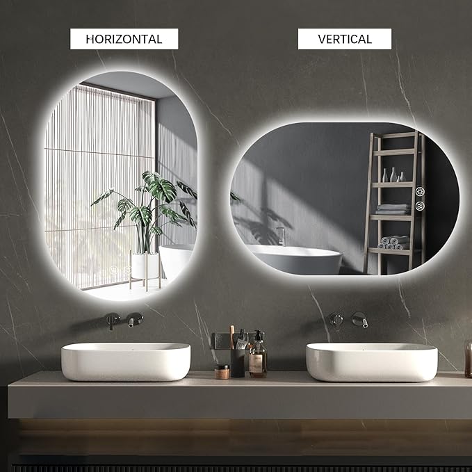 Niccy Oval LED Bathroom Vanity Mirror, 36x24inch Frameless Backlit Mirror with Light, Smart Anti-Fog Waterproof Mirror with Memory Function Dimmable Lighted Mirror