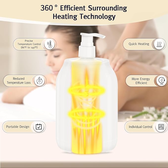 Meifuly Oil Warmer for Massage Therapy & Personal Use, Quick Lotion Warmer Heats Up, with Two Bottles, Adjustable and Constant Temperature