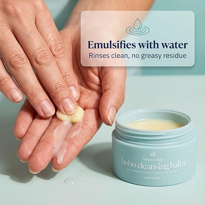 BOHO Skin Cleansing Balm - Hydrating & Moisturizing Facial Cleanser & Makeup Remover Balm for All Skin Types - Natural Deep Pore Cleanser with Vitamin E & Botanical Extracts (2oz)