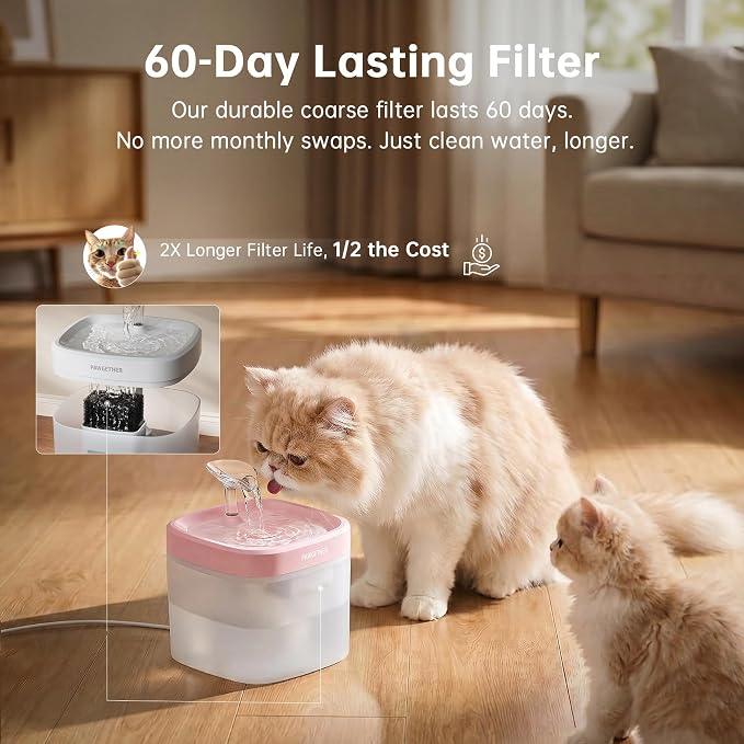 PAWGETHER® Cat Water Fountain with Wireless Pump 51oz/1.5L Dog Water Fountain, Ultra Quiet Automatic Pet Water Fountain Portable Indoor Ourdoor Travel Small Dog Water Dispenser with Adapter Pink