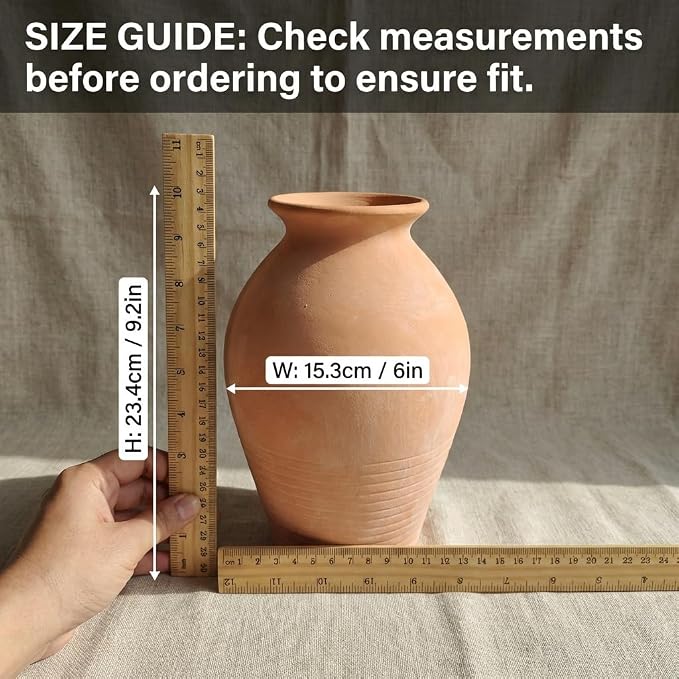 Ceramic Whitewashed Terracotta Farmhouse Vase, 9.2 inch Height, Pottery Decorative Flower Vases,Clay Decorative Vases for Home Decor, Table, Living Room, Shelf, Mantel Decoration (Terracotta White)