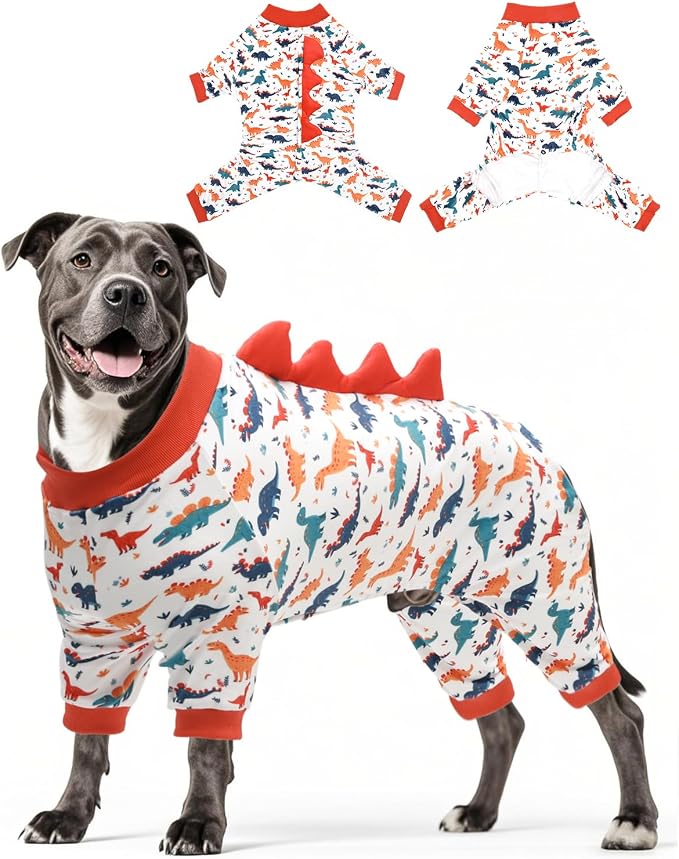 CuteBone Dinosaur Costume Dog Pajamas, Stretchy Spandex Crystal Velvet Sleepwear Coat for Small Dogs, Soft & Warm Pet Outfit Clothes for Cold Weather, Cozy Pullover Design COSP02XXL