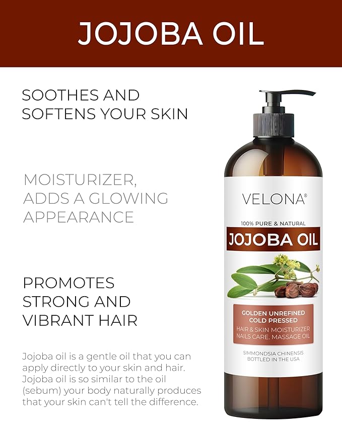 velona Jojoba Oil - 32 fl oz (With Pump) | 100% Pure and Natural | Golden, Unrefined, Cold Pressed, Hexane Free | Moisturizing Face, Hair, Body, Skin Care