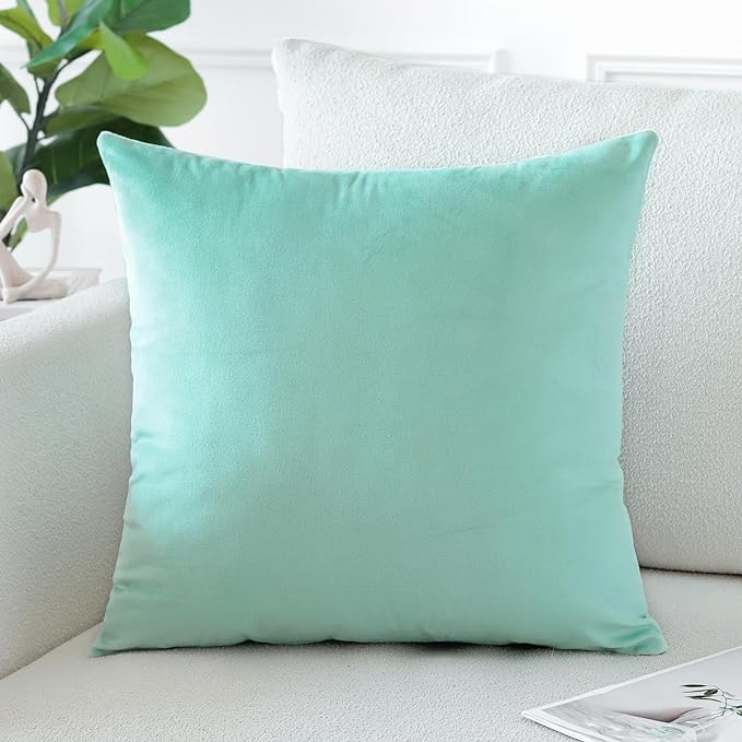 Artscope Luxury Velvet Pillow Covers Decorative Square Pillowcases Soft Solid Cushion Cases for Couch Sofa Bedroom Home Decor 16x16 Inch Aqua Green