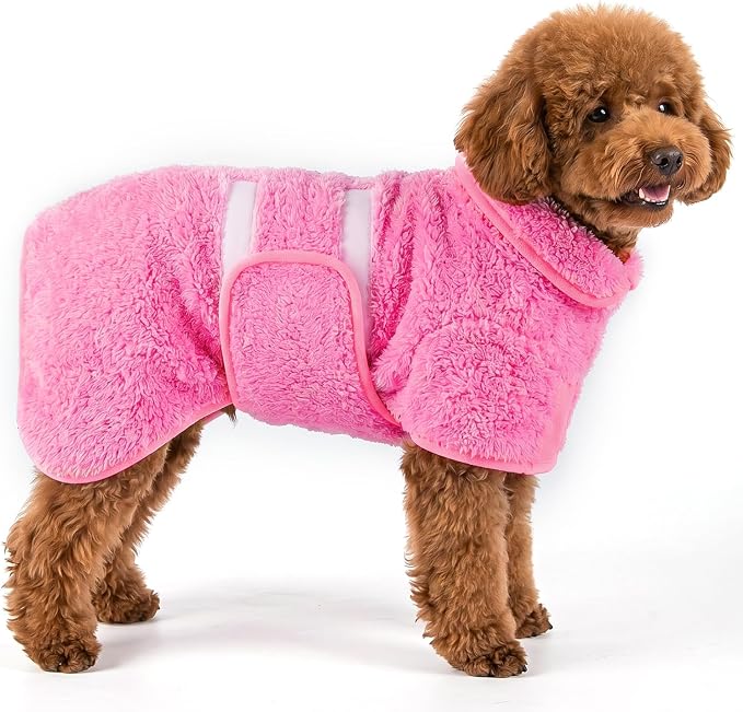 Dog Bathrobe, Super Absorbent for Small to Large Dogs, Rose Pink S | Dog Robes with Soft Fleece, Warm & Cozy, Adjustable Fit, and Quick Drying Coat for Baths Swimming and Grooming