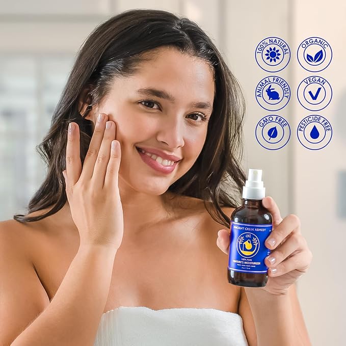 Ancient Greek Remedy After Shower Body Oil for Women - Organic Face Oil & Body Moisturizer for Dry Skin with Sweet Almond, Jojoba, Olive, Lavender and Vitamin E Oil - Natural Clean Skincare, 4 oz