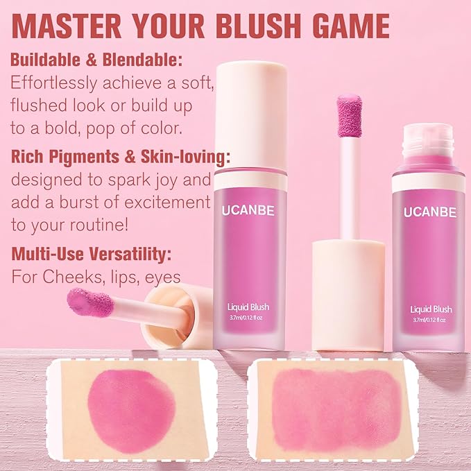 Dewy Liquid Blush for Cheeks, High Pigment Buildable Cream Blush, Long-Lasting Natural Glow - Hydrating Formula Lightweight Makeup Radiant Flushed Cheeks (05 Baby Pink)