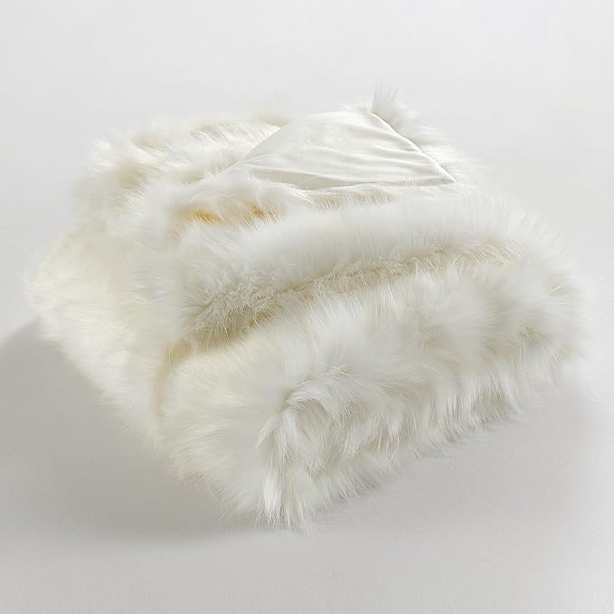 HORIMOTE HOME Luxury Plush Faux Fur Blanket, Long Pile White Throw Blanket, Super Warm, Soft, Cozy Faux Fur Throws for Couch Bed Sofa, Aesthetic Home Room Decor Throw, 60" x 80"