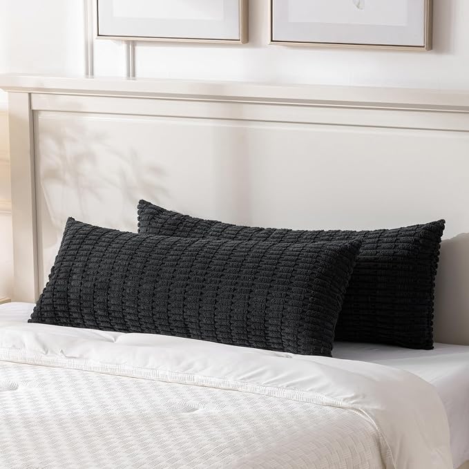 Fancy Homi Decorative Throw Pillow Covers for Bed Couch Bedroom Bench, Soft Corduroy Solid Pillow Case, Rustic Farmhouse Boho Room Decor,54" x 20" (Pack of 1),Black