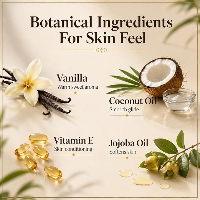 Vanilla Coconut Body Massage Oil | with Vitamin E & Jojoba Oil | Deep Hydration for Dry Skin | Non-Greasy, Fast-Absorbing Formula | 8.45 fl oz (250ml)