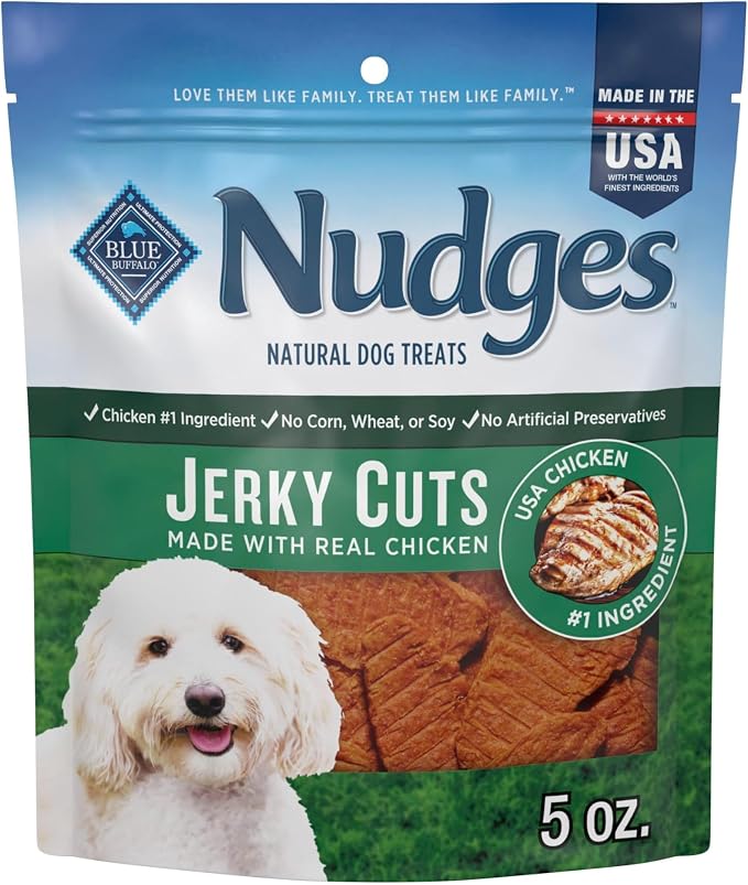 Blue Buffalo Nudges Jerky Cuts Chicken Dog Treats, 5 oz | Real Chicken First, Oven-Dried, Easy to Tear, No Chicken By-Product, Corn, Wheat, or Soy
