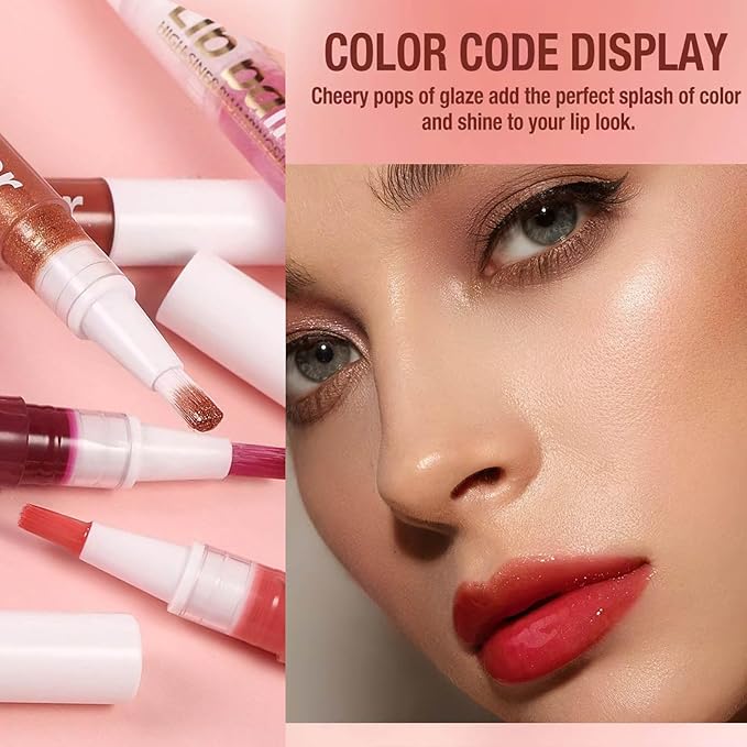 2 in 1 Pink Lip gloss Lip Plumper Gloss Tinted Glitter Shimmer Lipgloss lip oil Lipstick Moisturizing lip balm High Shine And Vegan Plumping Lip Gloss For Women Girls Long-Lasting Dry Lip Care (02 #)