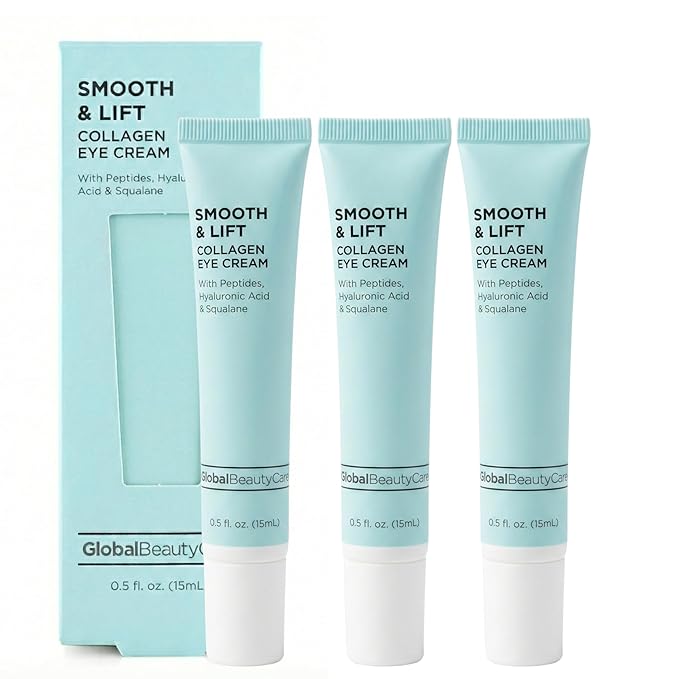 Global Beauty Care Smooth & Lift Collagen Eye Cream - Refining Under Eye Treatment to Support Skin Elasticity with Peptides, Hyaluronic Acid, Squalane & Vitamin E Formula, 0.5 fl oz (3 Pack)