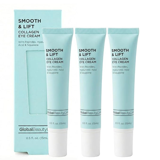 Global Beauty Care Smooth & Lift Collagen Eye Cream - Refining Under Eye Treatment to Support Skin Elasticity with Peptides, Hyaluronic Acid, Squalane & Vitamin E Formula, 0.5 fl oz (3 Pack)