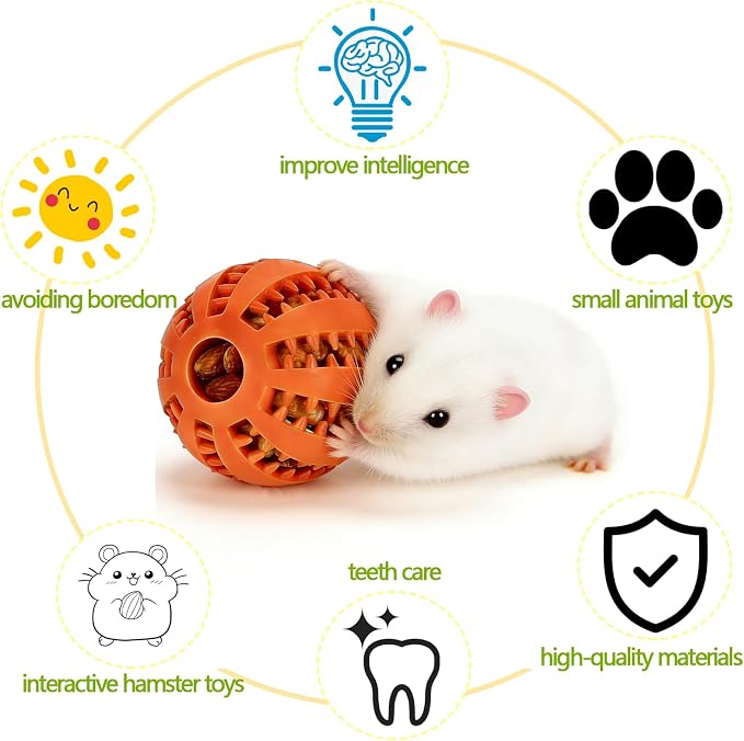 6PCS Hamster Foraging Ball Toy Puzzle, Hamster Treat Ball for Teething for Guinea Pig Rabbit and Small Animal