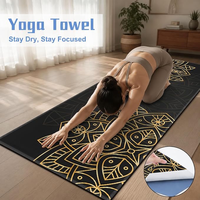Yoga Mat Towel, Hot Yoga Non Slip with 4 Corner Pockets, 70 x 26 in | Soft Absorbent Microfiber With Four Corner Pockets, Fits Over Yoga Mats For Hot Yoga, Pilates, Gym, And Travel