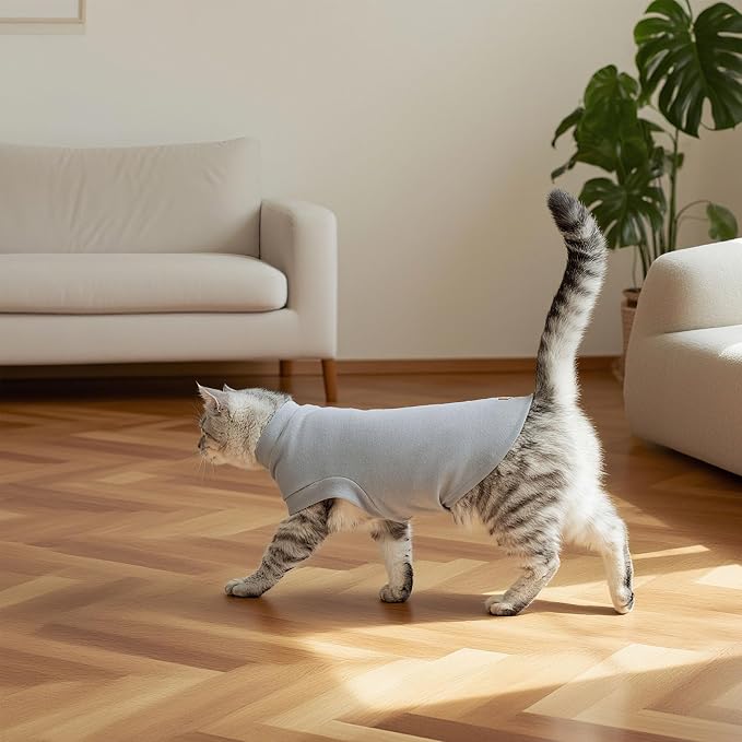 Cat Sweater Warm Fleece Pet Clothes for Cats Only | Soft Cat Vest Puppy Hoodie Coat, Fall Cold Winter Sweatshirt Pullover Clothing also for Small Dogs, Grey S