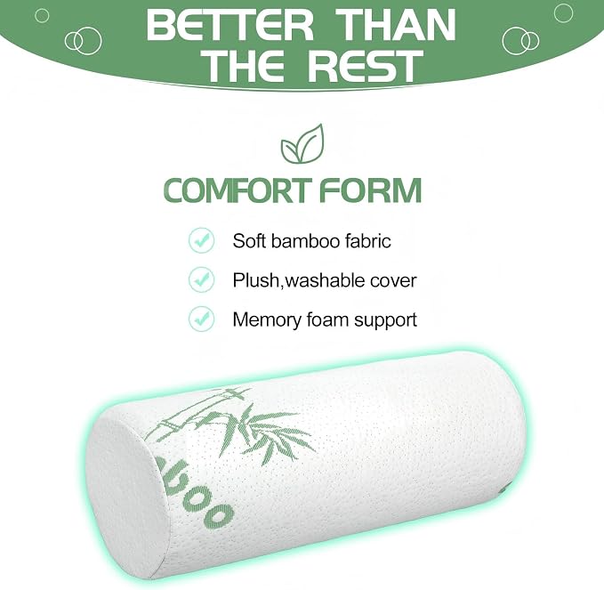 Bucherry 2 Pcs 15.8 x 5.9 Inches Cervical Neck Roll Memory Foam Pillow Cylinder Bolster Pillow for Bed Round Neck Support with Removable Washable Cover for Sleeping Travel Yoga Legs Back Lumbar