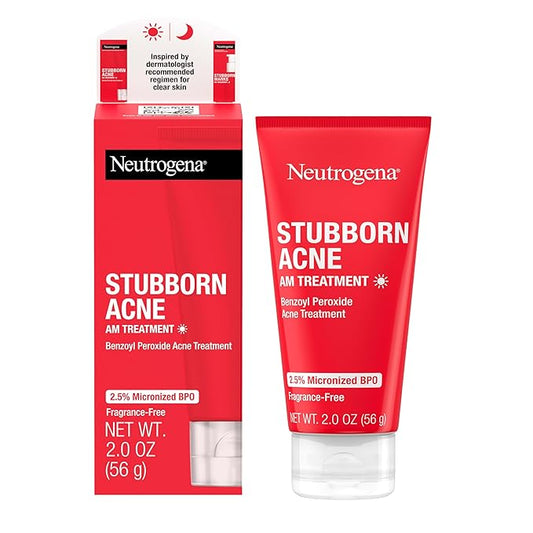Neutrogena Stubborn Acne AM Face Treatment with 2.5% Micronized Benzoyl Peroxide Acne Medication, Oil-Free Daily Facial Treatment Reduces Size & Redness of Breakouts, Paraben-Free, 2.0 oz | 2.5%, Acne Medication, Oil-Free, Paraben-Free