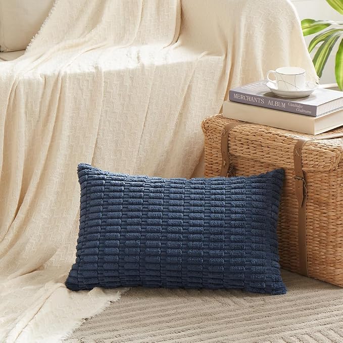 Fancy Homi 4 Packs Decorative Throw Pillow Covers for Living Room Couch Bed, Modern Farmhouse Boho Home Décor Accent Cushion Case, 24" x 12", Dusty Blue