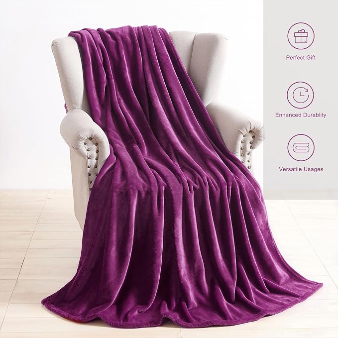 TASTHROW Purple Throw Blanket 60x80 Inches | Soft Plush Cozy Fleece Flannel Throw Blanket, Lightweight Warm Throws for Bed, Couch, Bedroom and Living Room, All Seasons