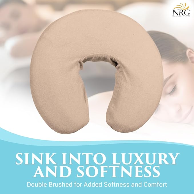 Deluxe Flannel Face Cradle Covers by NRG - 100% Brushed Cotton Face Rest Covers - Protect Your Massage Table Face Cradle - Adds Warmth and Comfort - 13" x 13" x 6" - 200 Thread Count - Color Natural