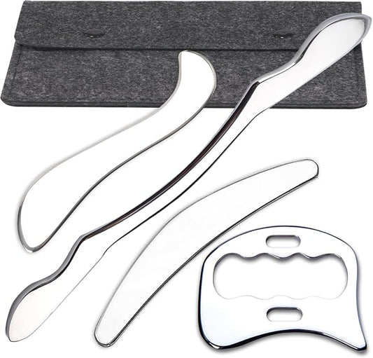 FeelFree Sport 3 in 1 Muscle Scraper Tool-Gua Sha Scraping Tool Physical Therapy Massage Tool-Soft Tissue Mobilization for Back, Legs, Arm (4 PCS (L))