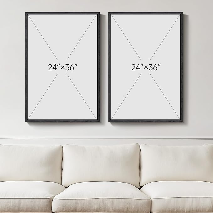 Large Framed Neutral Black Beige Abstract Wall Art for Living Room, 2 Piece Modern Canvas Prints Paintings Artwork for Walls, Minimalist Block Lines for Dining Room Bedroom Office Wall Decor 24x36 In