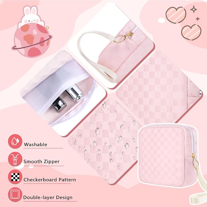 Likesing First Period Kit for Girls, 5.3" Checkered Tampon Holder for Purse, Menstrual Starter Tampon Bag Pad Pouch, Emergency Sanitary Napkin Storage Bag Teen Period Kit Gifts for Tweens