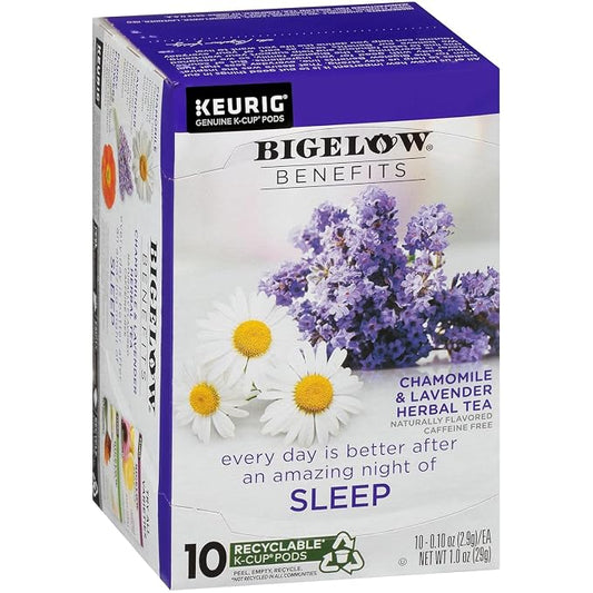 Bigelow Tea Benefits Sleep Chamomile & Lavender Herbal Caffeine Free Tea K-Cup Pods, 10 Count, Pack of 6