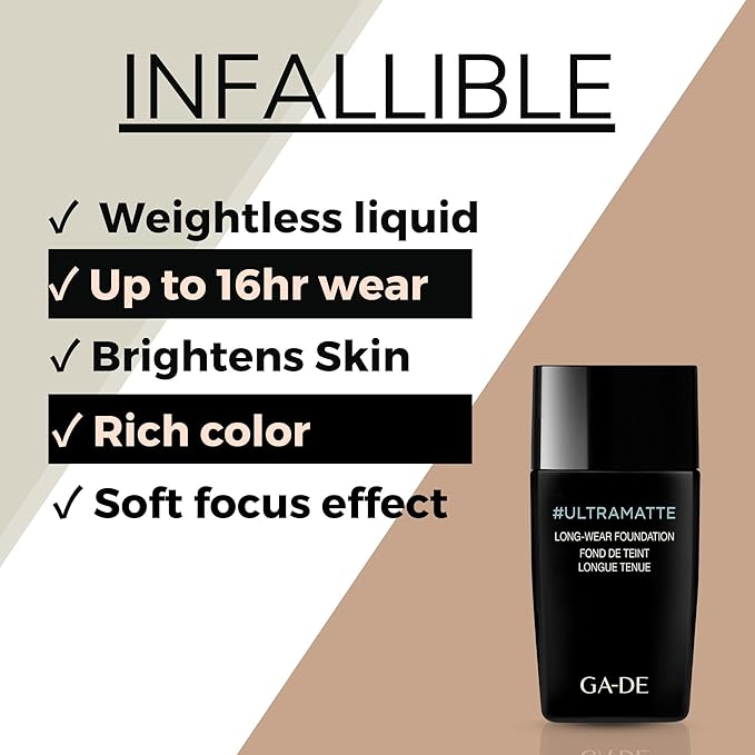 GA-DE Ultramate Long-Wear Foundation, 150 - Sweat-Resistant and No-Transfer Cream Foundation - Face Makeup for Flawless Ultra-Matte Finish - 1 oz