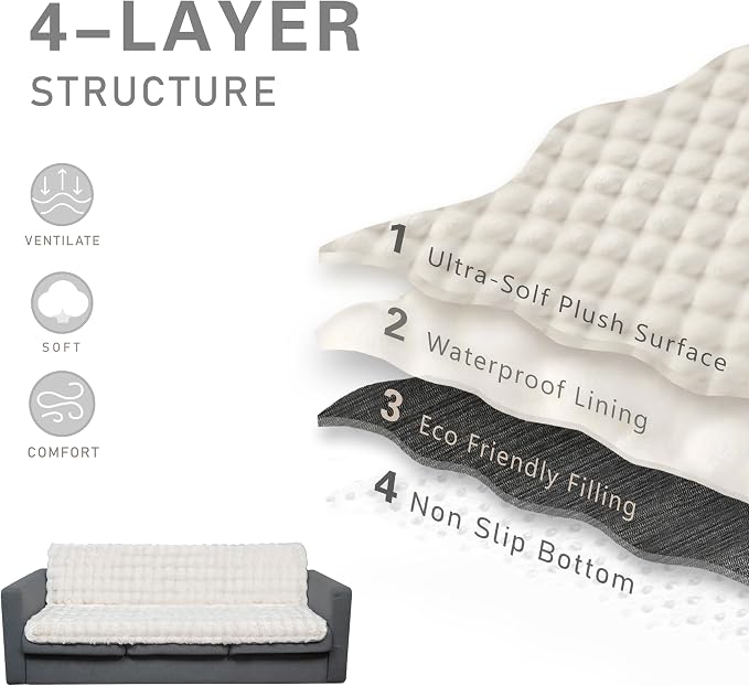 Dogs/Cats Bed Mats, Dog Pad Washable Removable Couch Cover with Anti-Slip Back, Plush Long Fur Mat, Perfect for Small, Medium and Large Dogs.(White-Bubble, 68"x82")