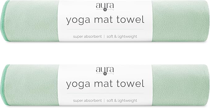 S&T INC. Aura Yoga Mat Towel, Quick Dry Towel, Soft and Absorbent for Gym, Pilates, and Hot Yoga Mat, 2 Pack, 26.5 inches x 72 inches, Microfiber, Sage Green