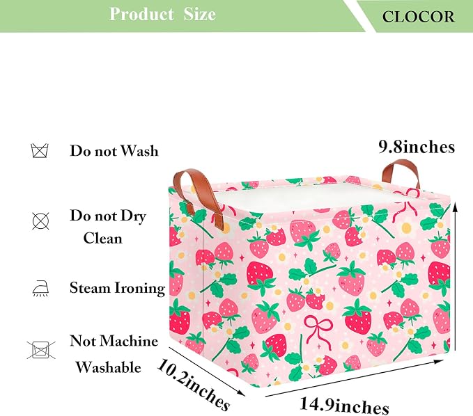 CLOCOR Rectangular Storage Bin,Waterproof Book Box,Gift Basket(Strawberry)