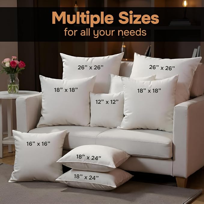 CanvasChamp Throw Pillow Inserts Pack of 2, Lightweight Soft Polyester Decorative Pillow Covers - 14" W x 14" H Bed & Couch Pillows