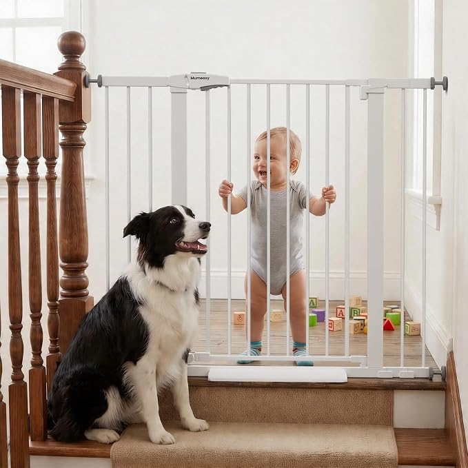 Mumeasy 36" Extra Tall Dog Gate, 29.7-46" Baby Gate for Stairs & Doorways