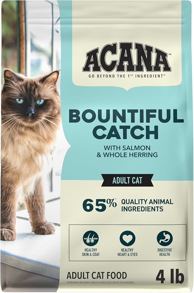 ACANA Dry Cat Food Bountiful Catch Salmon Catfish and Herring 4lb Bag | High Protein, Includes Probiotics, Omega-3 Fatty Acids, Digestive Health, Global Quality Ingredients