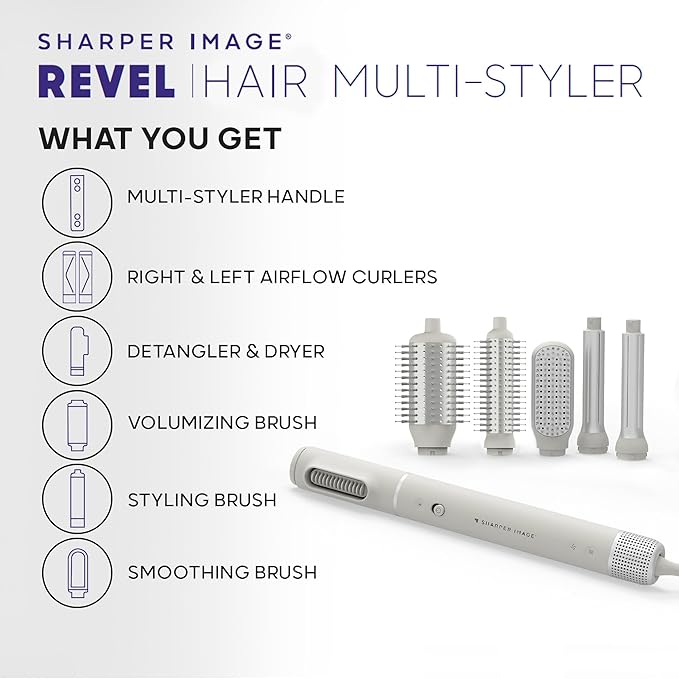 Sharper Image Revel 6-in-1 Multi-Styler, Ionic Hair Dryer Brush, Air Wrap Curling Wand, Detangler, Volumizing, Smoothing & Straightening Tools, Hair Accessories for Women for Salon Results at Home