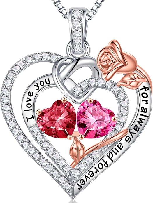Iefil Valentines Day Gifts for Her Wife - 925 Sterling Silver Double Birthstone Necklace, Anniversary Birthday Gifts for Women, Jewelry Gift for Wife Girlfriend Mom Her