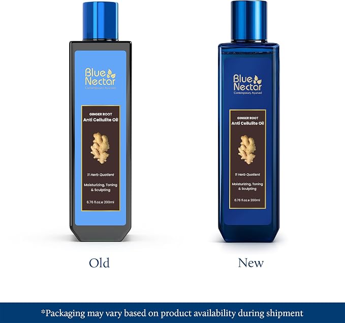 Blue Nectar Ginger Oil Anti Cellulite Body Massage Oil for Skin Tightening, Toning| Authentic Ginger Root Massage Oil with Plant Based Vitamin B & C for Women and Men (11 Herbs, 6.76 Fl Oz)