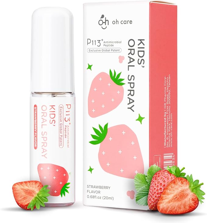 oh care Mouth Spray for Kids Toddler Toothpaste Helper Fluoride Free Baby Toothpaste Cavity Protection Oral Care with Natural P113+ Antibacterial Peptide for Newborns to Age 12(Strawberry)