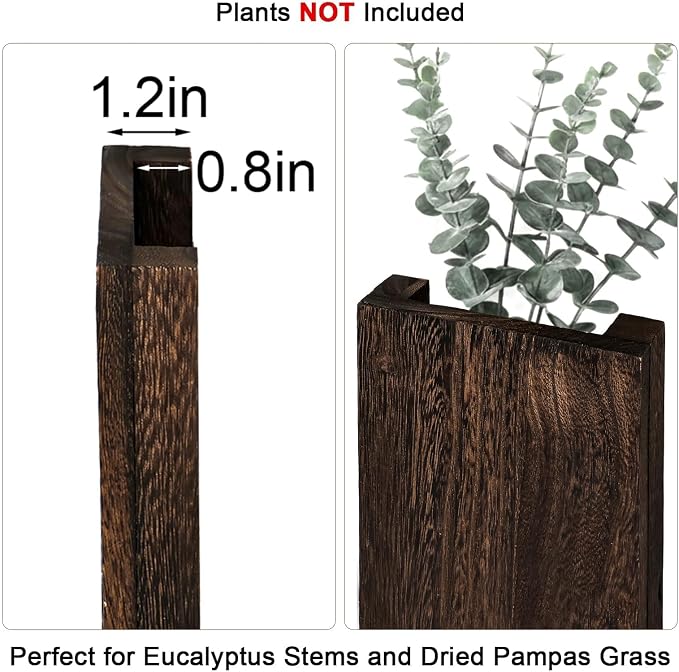Wood Wall Decor Set of 2, Farmhouse Wall Planter for Small Spaces | wall vase and candle sconce in one, eucalyptus and dried flowers planter, solid wood, living room bathroom and entryway décor