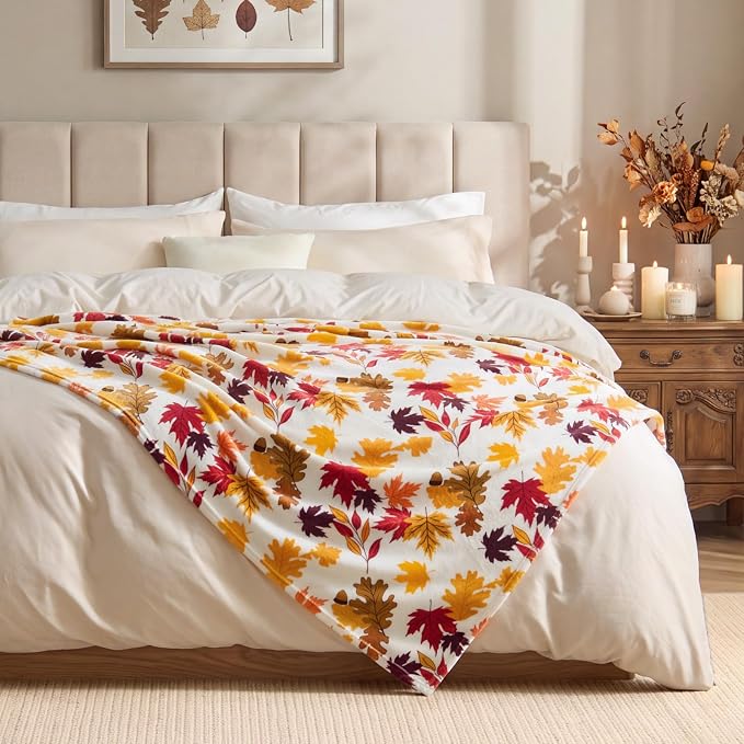 BEDELITE Fleece Blanket Soft Plush Fall Twin Size Autumn Leaves 60"x80" | Ultra Soft Fleece, Plush Microfiber, Lightweight Warmth, Thanksgiving Gift, Fall Home Decor, Machine Washable, Couch Sofa Bed